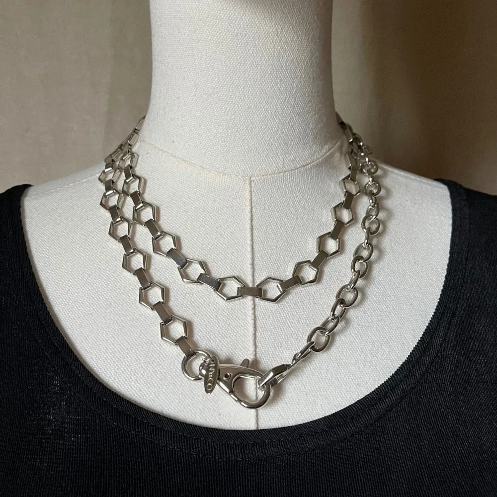 NY&Co Italy Silver Hex Link Belt‎ Necklace Convertible  Chain 30–39